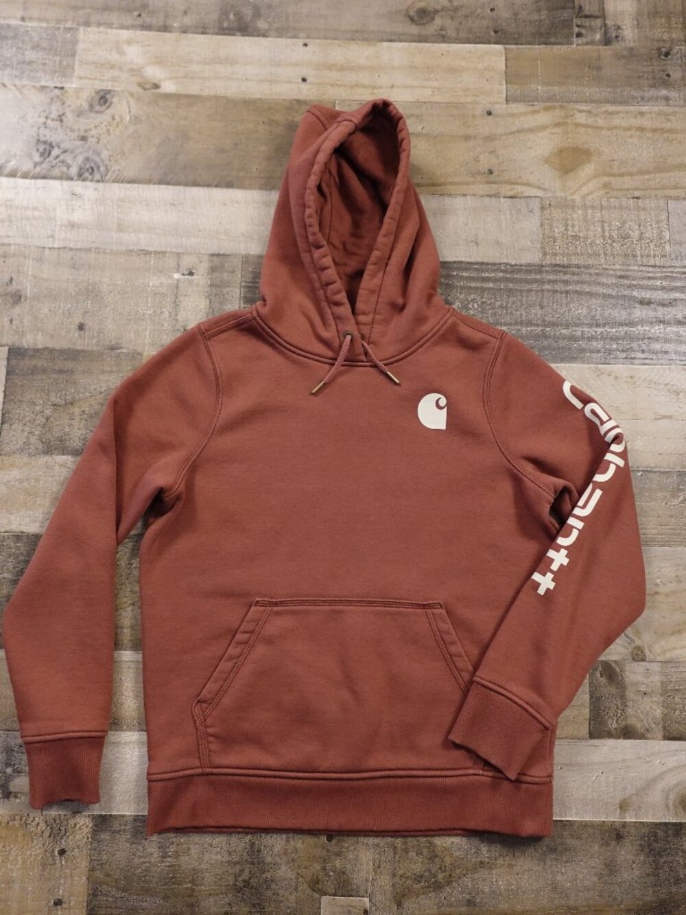 Carhartt Clarksburg Logo Sleeve Hoodie Women’s Medium Rose Brown Relaxed Fit